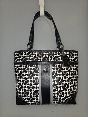 COACH F15137 Chelsea Black & White Signature Logo Heritage Medium Tote Bag ***